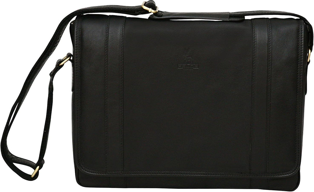 Messenger Bag aus Echtleder mit 13" Laptop-Fach Schwarz, Schwarz