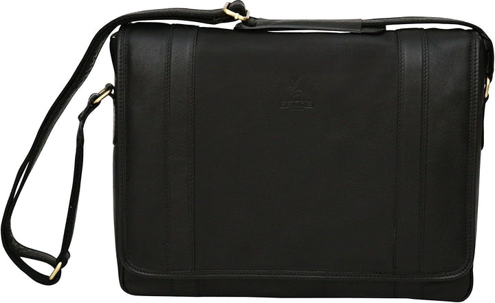 Messenger Bag aus Echtleder mit 13" Laptop-Fach Schwarz, Schwarz