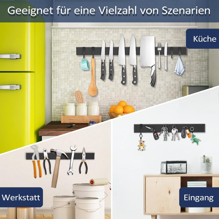 Dmore 59 cm Magnetleiste Messer mit 4 Haken, schwarzer Messerhalter magnetisch ohne Bohren, leistung