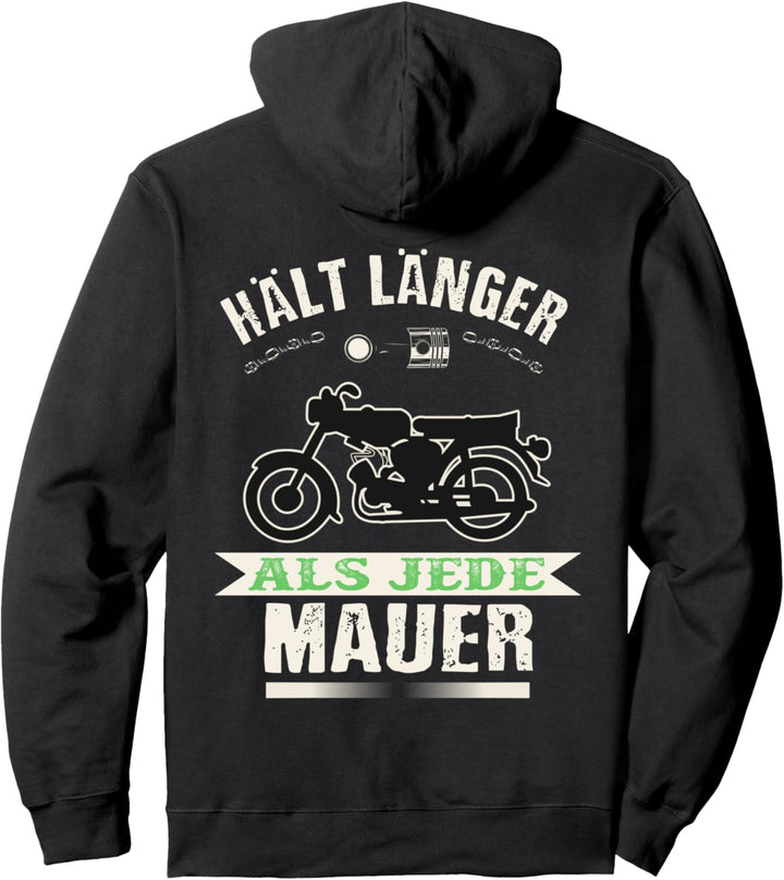 "Hält länger als jede Mauer" lustiges DDR Fahrzeuge Moped Pullover Hoodie