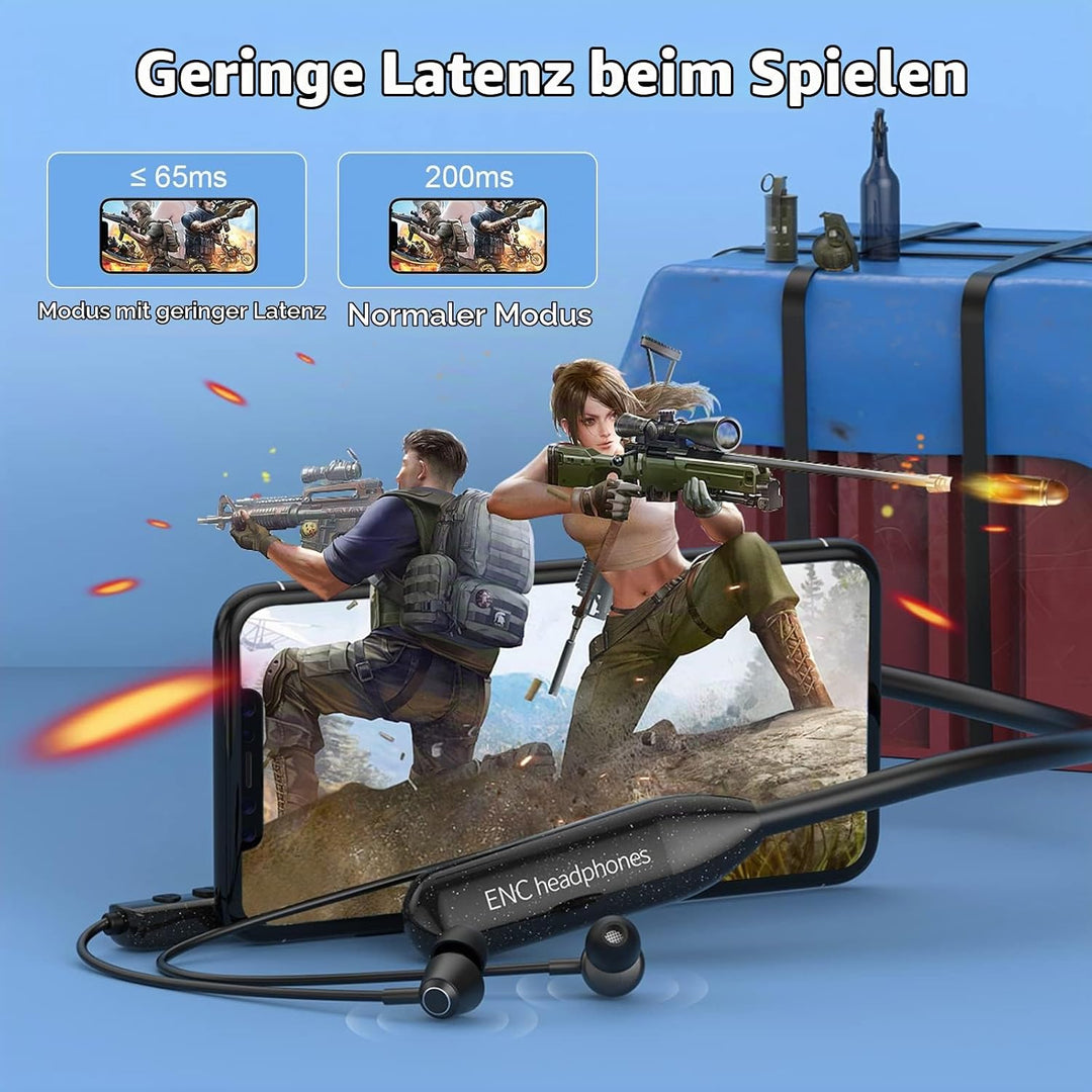 LAMA Bluetooth 5.3 Kopfhörer Sport Ohrhörer 120 Std. Spielzeit Noise Cancelling IPX6 Wasserdicht Kab