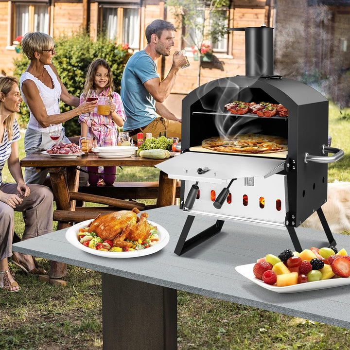 COSTWAY Outdoor Pizzaofen, 2-lagigem Pizza Ofen mit Grillrost, Pizzastein, Pizzaschaufel, wasserdich