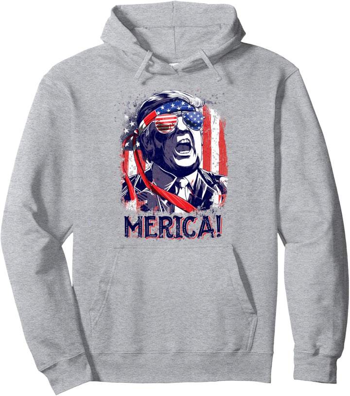 Trump 4th of July Merica Men Women USA American Flag Vintage Pullover Hoodie