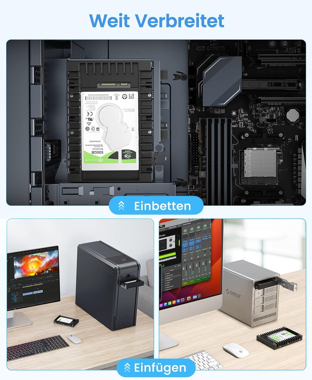 [2 Stück] ORICO 2,5" auf 3,5" interner Festplattenadapter Konverter Einbaurahmen Wechselrahmen, für