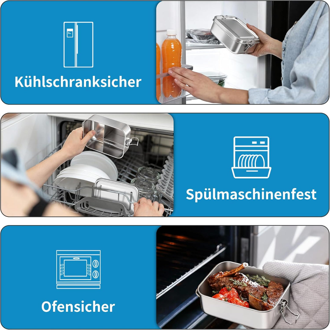 Onader Edelstahl Brotdose mit Fächern 2er Set, 850ml & 1400ml Bento Box Lunchbox mit Abnehmbar Trenn