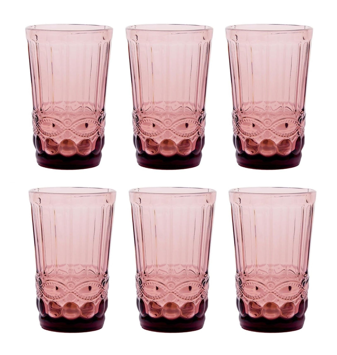 GMMH Vintage 6er-Set Farbige Weingläser Trinkgläser mit Prägung (Schleife/Lila/250 ml) Hochzeitsgläs