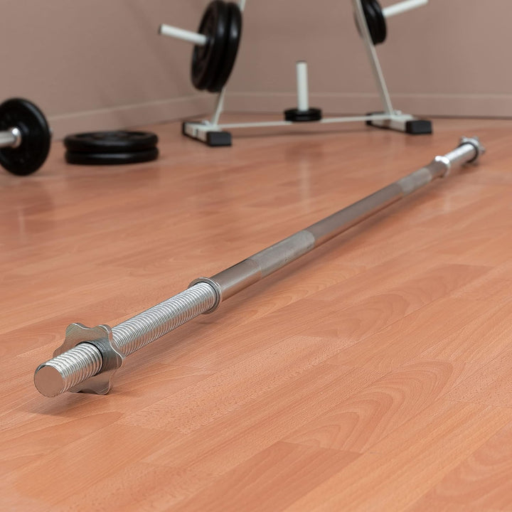 MAXXIVA Hantelstange 180 cm Langhantelstange Krafttraining Zugstange silber verchromt Sternverschlus