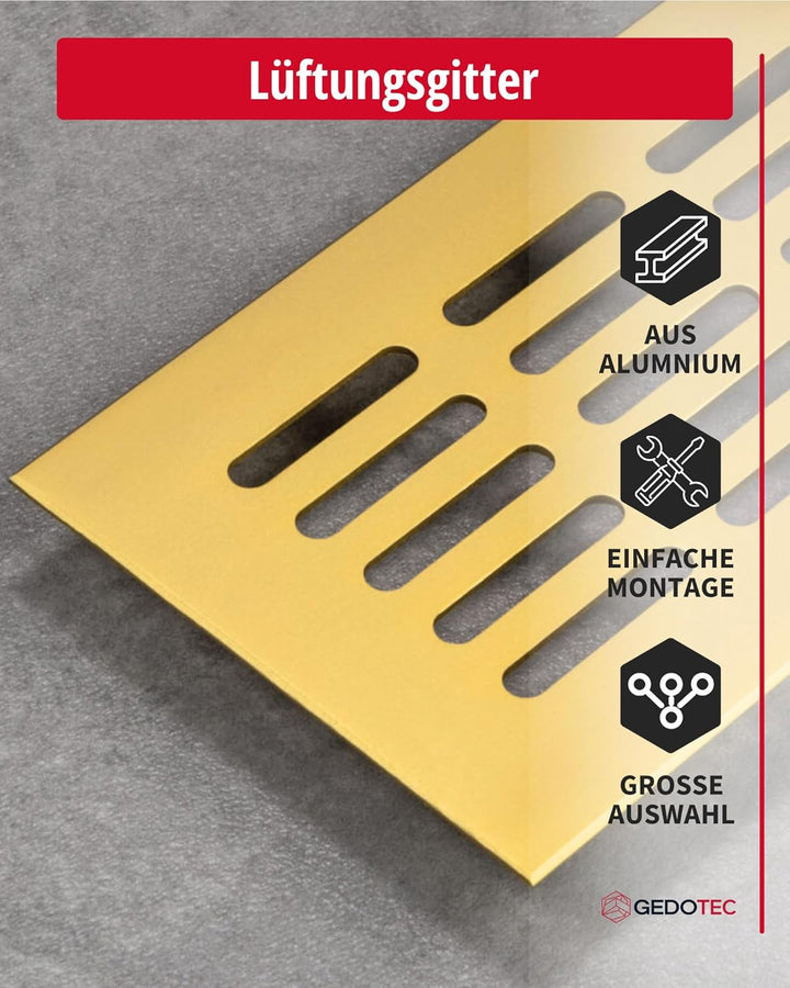 Gedotec Lüftungsgitter rechteckig aus Aluminium - 1 Stück Abluftgitter Messing eloxiert - Heizungsgi