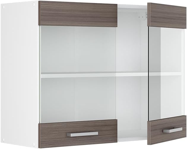 Vicco Küchenschrank Glas R-Line, Grau/Weiss, 80 cm Grau Hängeglasschrank 80cm, Grau Hängeglasschrank