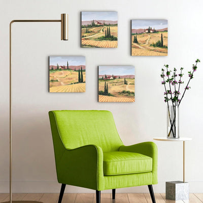 ARTLAND Leinwandbilder auf Holz Wandbild Bild Set 4 teilig je 30x30 cm Quadratisch Landschaft Italie