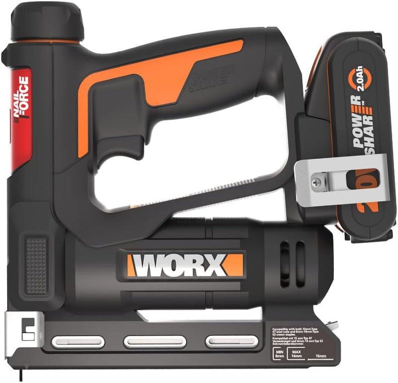 WORX WX843 NailForce Akku Nagler und Tacker 20V - für Nägel bis 15mm & Tackerklammer bis 10mm - einf