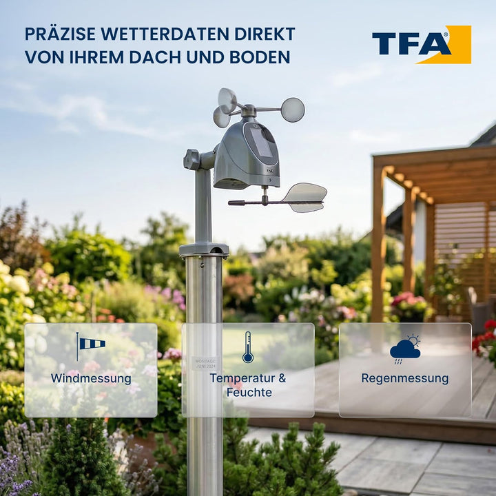 TFA Dostmann Weather Pro Funk Wetterstation, 35.1161.01, mit Windmesser, Regenmesser, Aussensensor,