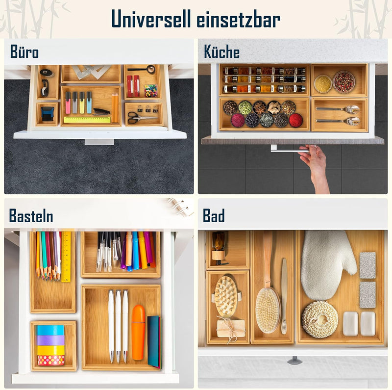 Lilly Things ANTIRUTSCH Bambus Schubladen Ordnungssystem (6 teilig, Holz) Schubladen Organizer Schub