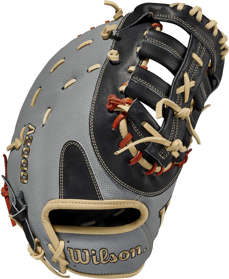 WILSON A2000 Baseball-Handschuh-Serie Linke Hand Wurf First Base SuperSkin Handschuh, 31,8 cm, Grau/