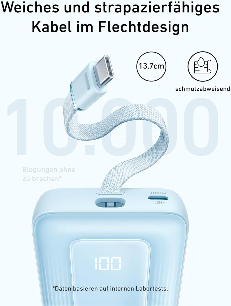 Anker Powerbank 10.000mAh, Zolo Power Bank 30W High-Speed portables Ladegerät mit integriertem USB-C