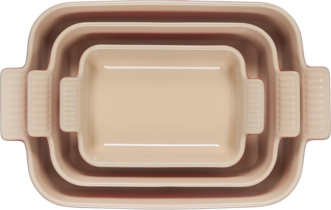 Le Creuset Steingut-Heritage-Set, rechteckig, 3 Stück, Kirschrot Kirsche, Kirsche