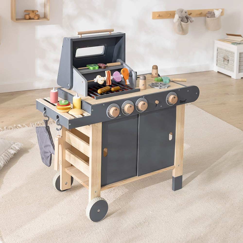 howa Kindergrill Spielgrill Kinder BBQ Grill aus Holz Maxi mit 25 TLG. Zubehör 4825