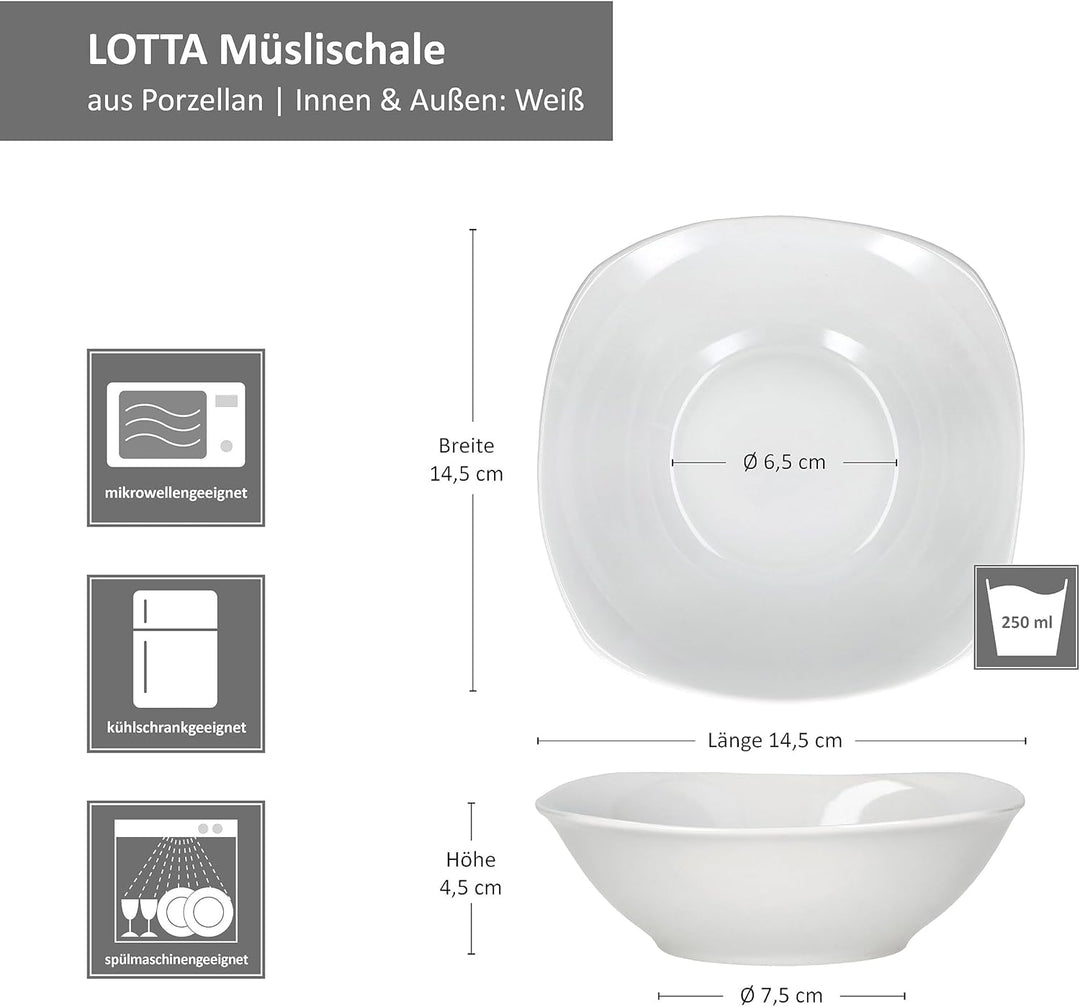 MamboCat Lotta 6er Set Müslischale I 250 ml I weisse Porzellan-Schälchen für 6 Personen I Bowl für S