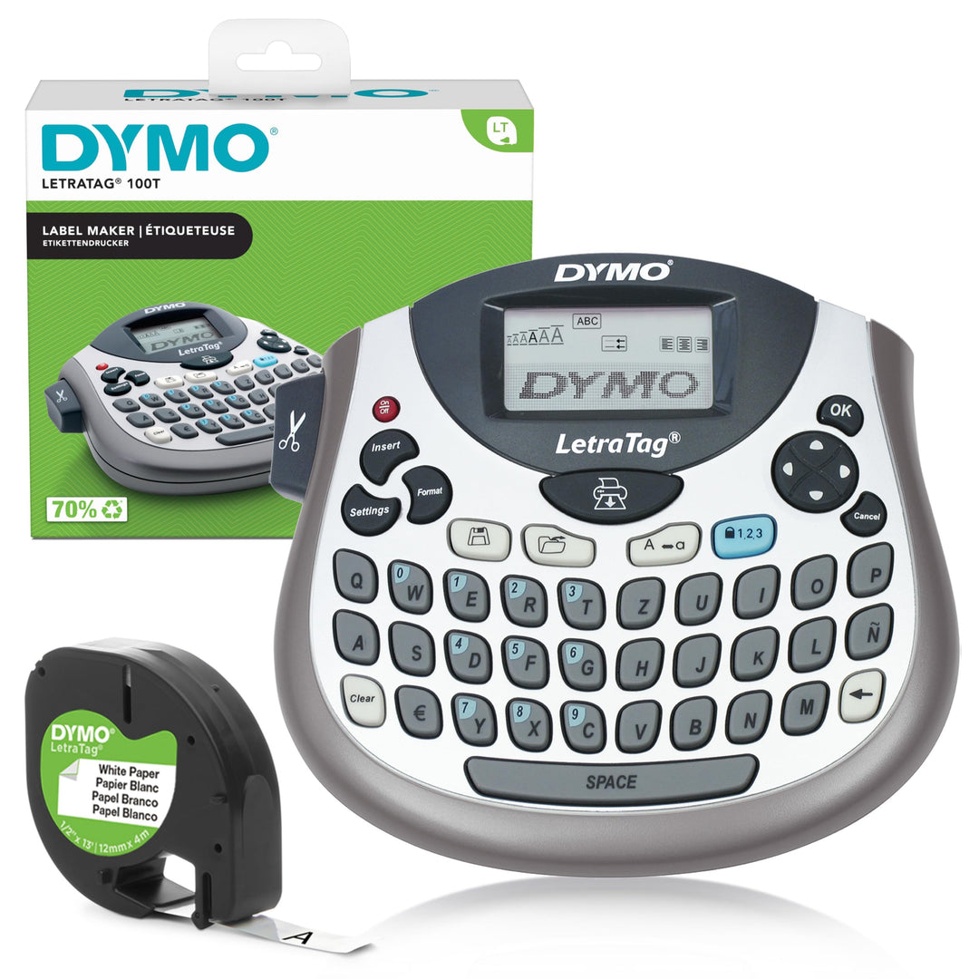 DYMO LetraTag LT-100T Beschriftungsgerät | Tragbares Etikettiergerät mit QWERTZ Tastatur | silber |