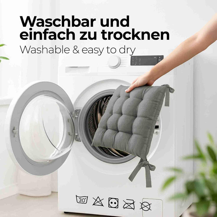 etérea 2er Set Sitzkissen Outdoor 40x40 mit Bändern - Stuhlkissen Grau für Gartenstuhl &amp; Innenbereic