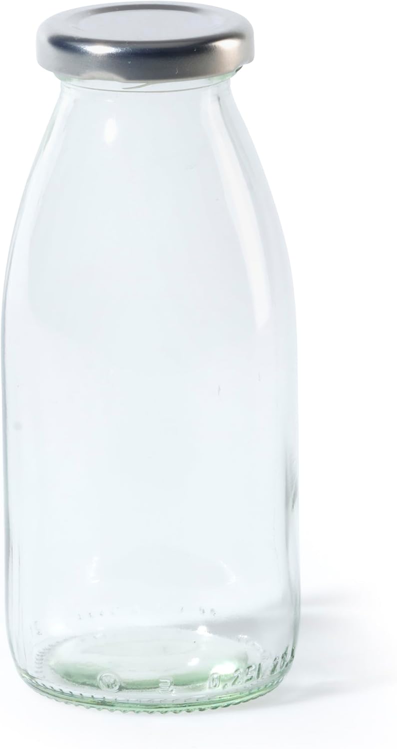 Vitrea 12 leere Glasflaschen 250ml Schraubverschluss Silber - Milchflaschen, Saftflaschen, kleine Fl