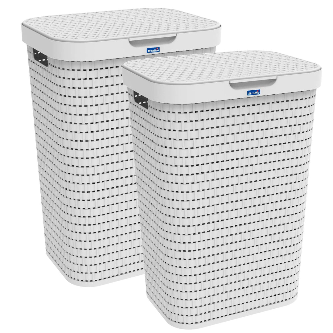 2er-Set Wäschesammler 55l mit Deckel Weiss 2 Stück, Weiss 2 Stück