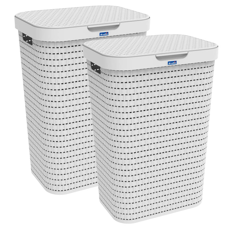 2er-Set Wäschesammler 55l mit Deckel Weiss 2 Stück, Weiss 2 Stück