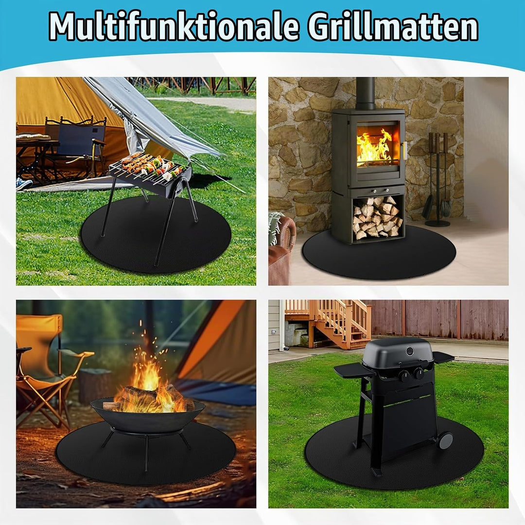 Rund Feuerfeste Unterlage, 120cm/48in BBQ Hitzeschutzmatte Wiederverwendbar Gross Grillmatte FüR Gas