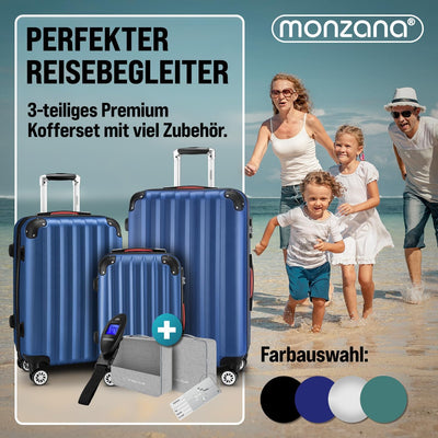 MONZANA® 3tlg. Kofferset Schloss Wäsche Organizer Kofferwaage Gurt Gel-Griffe Zwillingsrollen Standf