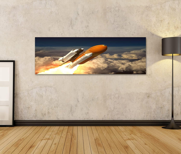 islandburner Bild auf Leinwand Space Shuttle Über Wolken Orange Rakete Bilder Wandbilder Poster Lein