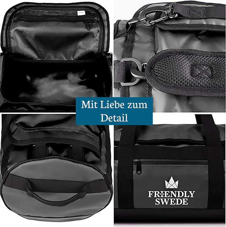 The Friendly Swede Wasserfeste Reisetasche Duffle Bag Rucksack - 30L / 60L / 90L - Seesack, Sporttas