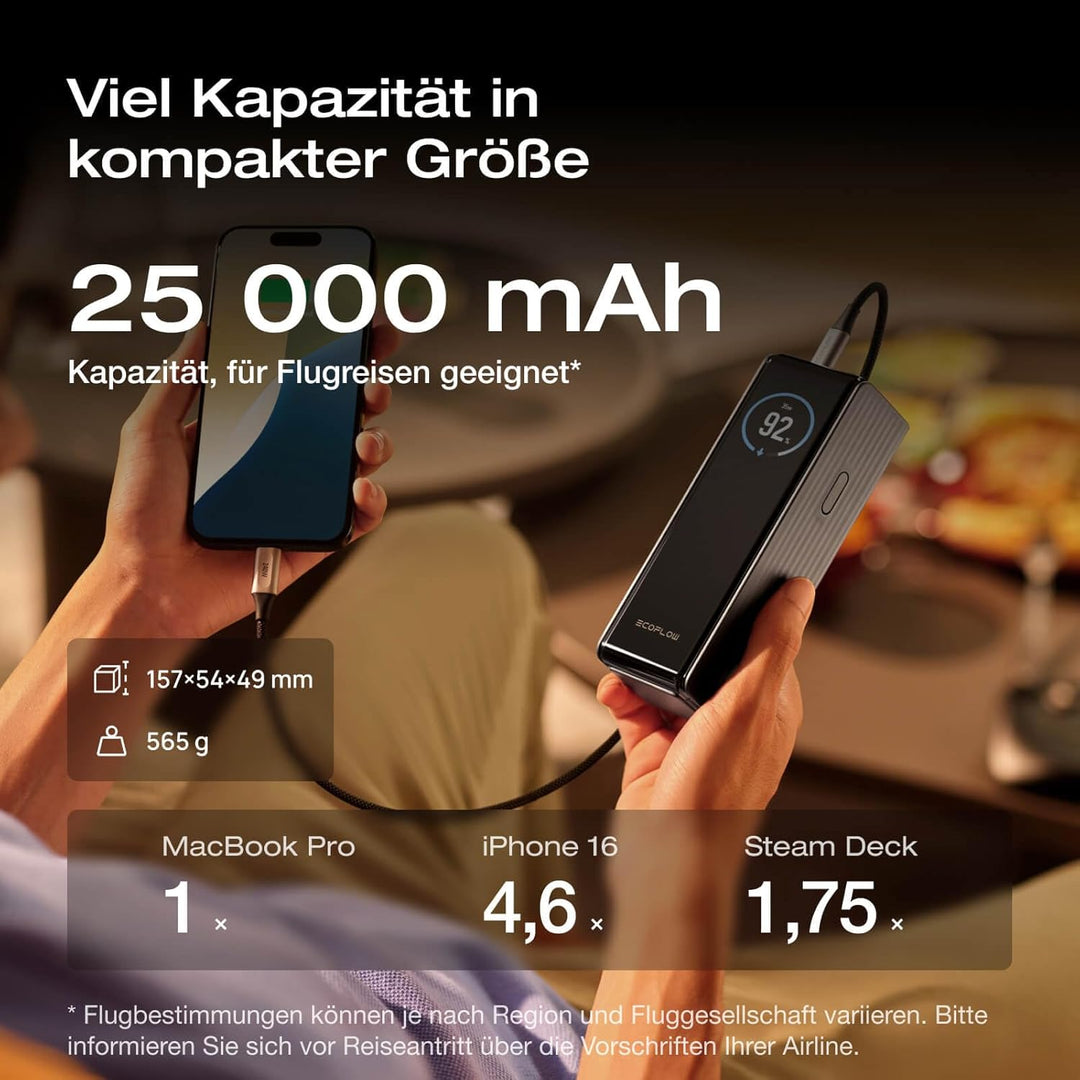 EcoFlow Powerbank 25000mAh 170W mit Zwei 140W USB-C Anschlüssen, Tragbares Ladegerät Laptop Power Ba
