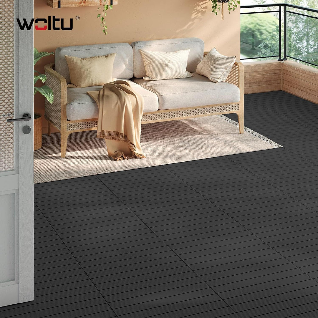WOLTU WPC Terrassenfliesen Terrassendielen Holz-Optik 30x60cm, Fliese Bodenfliese Klickfliese mit kl