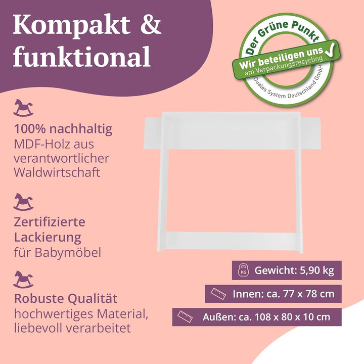 Puckdaddy Marius | Wickelaufsatz kompatibel mit IKEA Hemnes Kommoden u.Ä. | 108x80x10 cm | Wickelauf