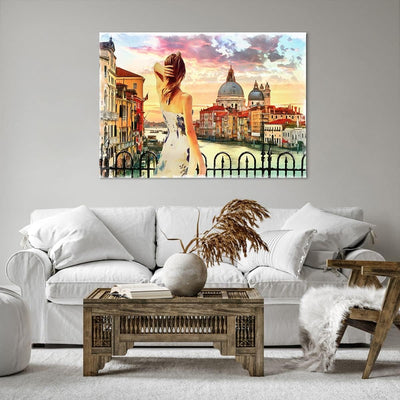 ARTTOR Bilder auf Leinwand 100x70cm Leinwandbild Venedig Brücke Wasser Gross Wanddeko Bild Schlafzim