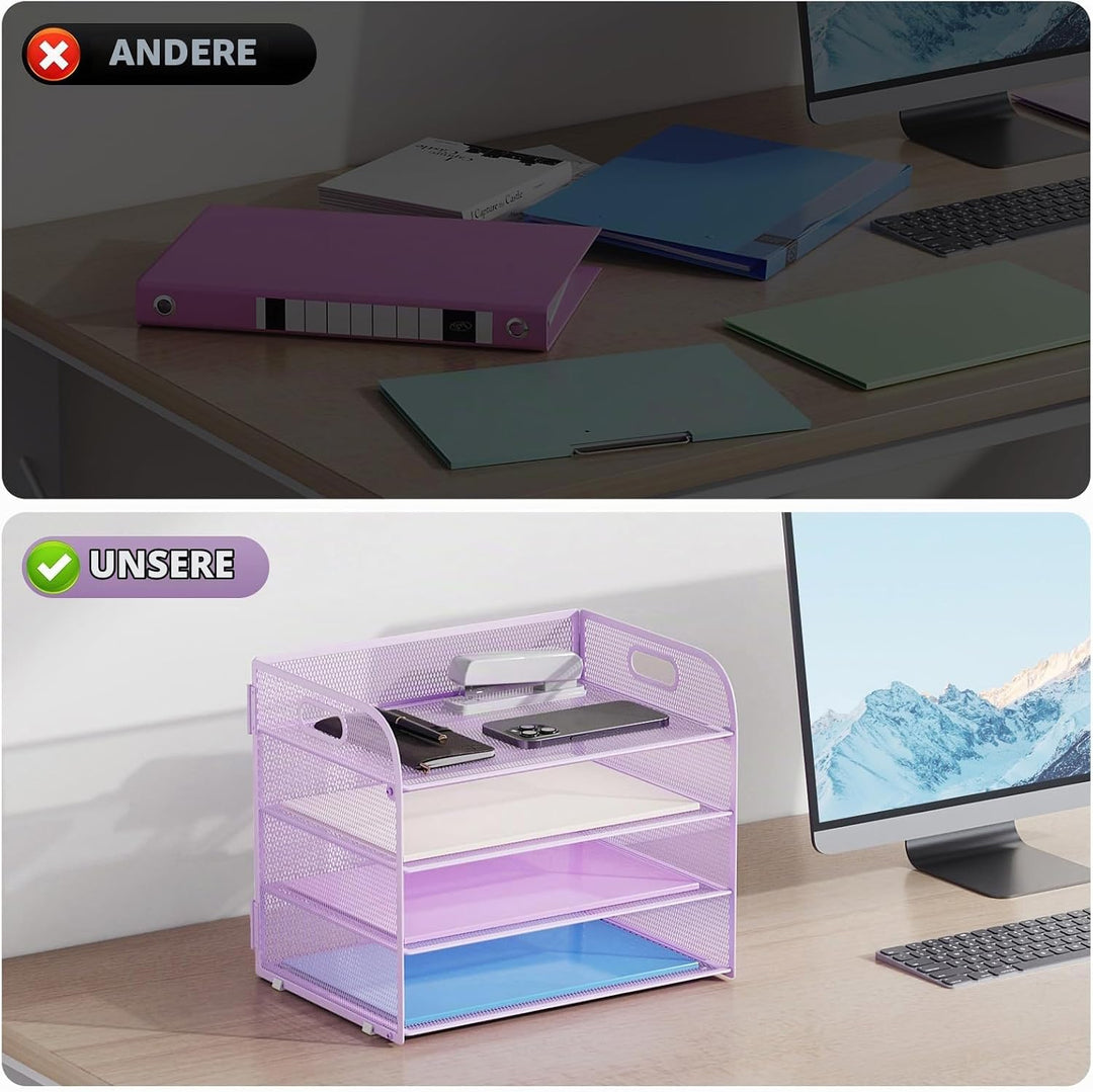 Marbrasse Schreibtisch Ablagen Organizer,4-Stufige Brief Papier Ablage mit Griff,Metall Gitter Desig