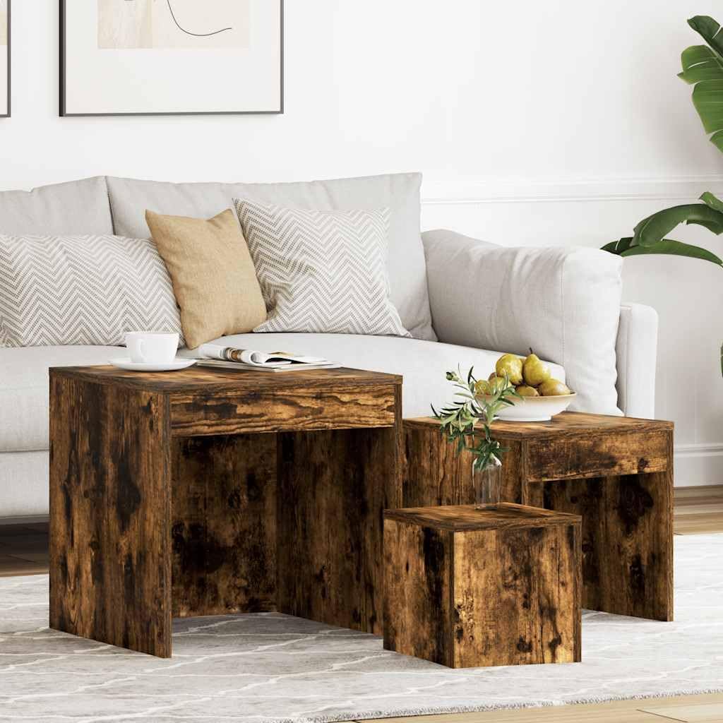 vidaXL Satztisch 3 STK., Satz Couchtisch für Wohnzimmer Schlafzimmer, Beistelltisch mit viel Platz,