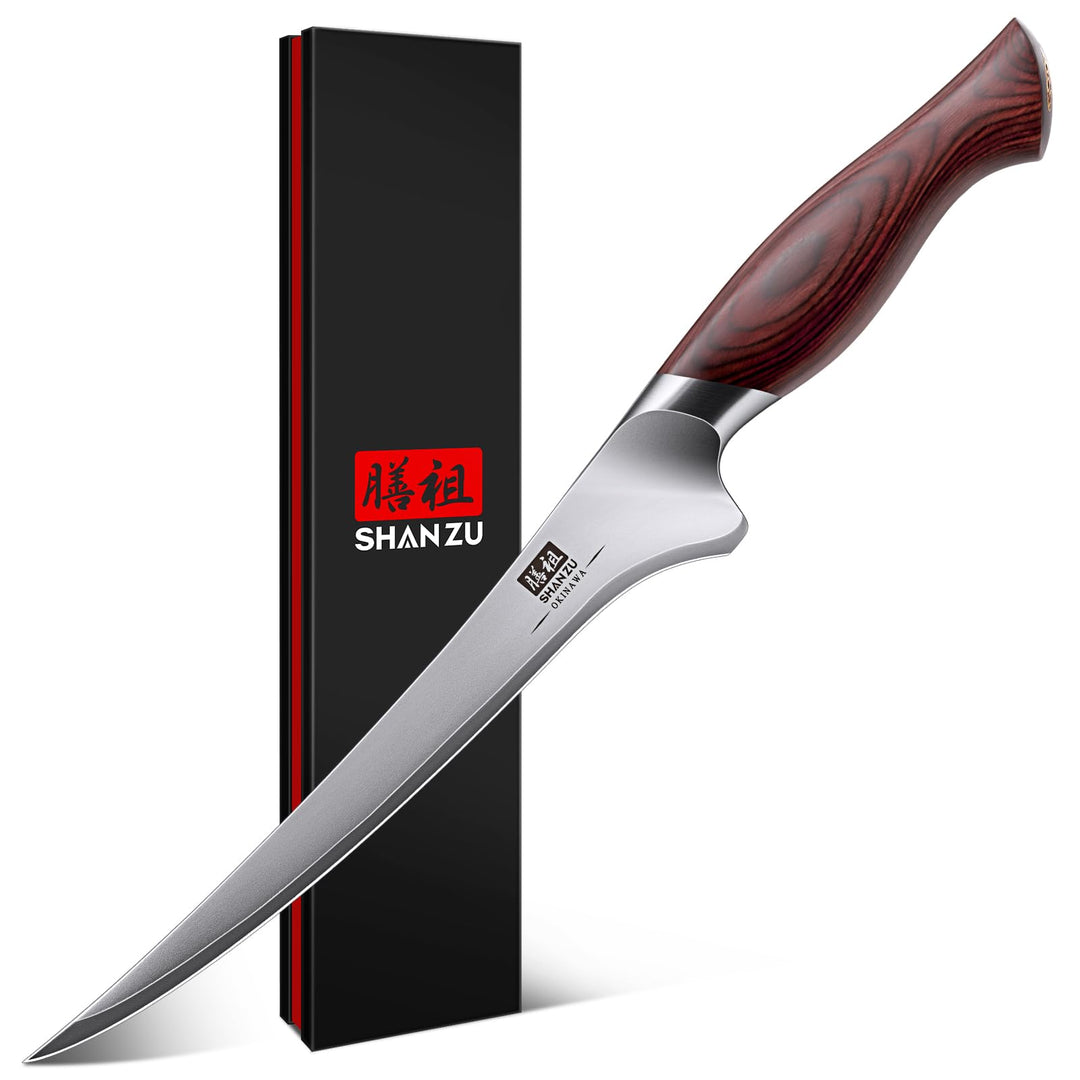 SHAN ZU Filetiermesser 18 cm, Scharfes Ausbeinmesser für Fleisch, Japanischem 10Cr15Mov-Superhartsta