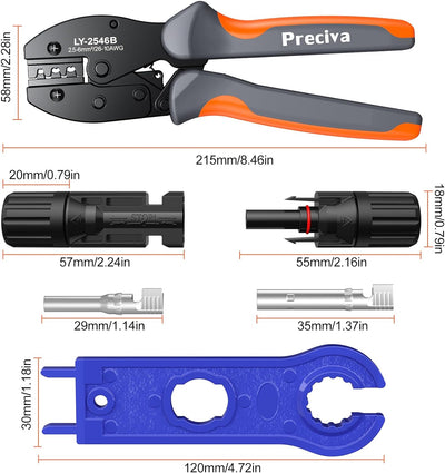 Crimpzange Solarstecker Set - Preciva Crimpzange mit 10 Stk. Solarpanel Kabelstecker und Schraubensc