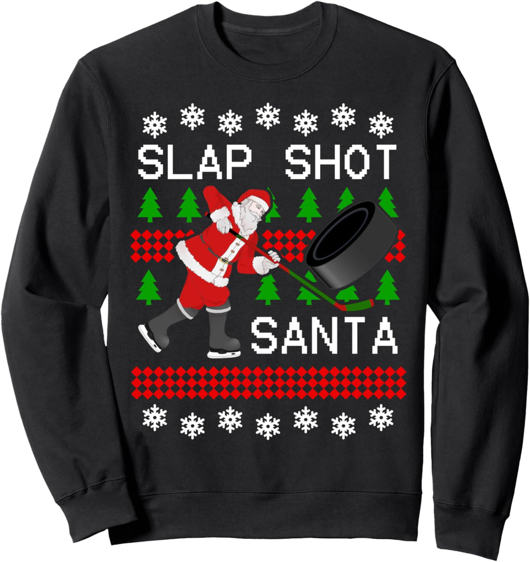Funny Santa Hockey Christmas Slap Shot Hockey Santa Sweatshirt