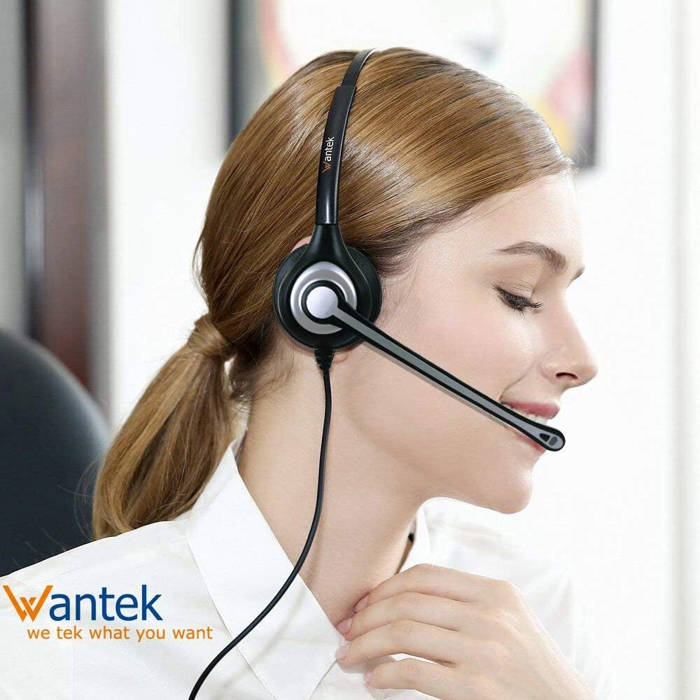 Wantek Telefon Headset Binaural mit Noise Cancelling Mikrofon, Call Center Kopfhörer für Gigaset Pan