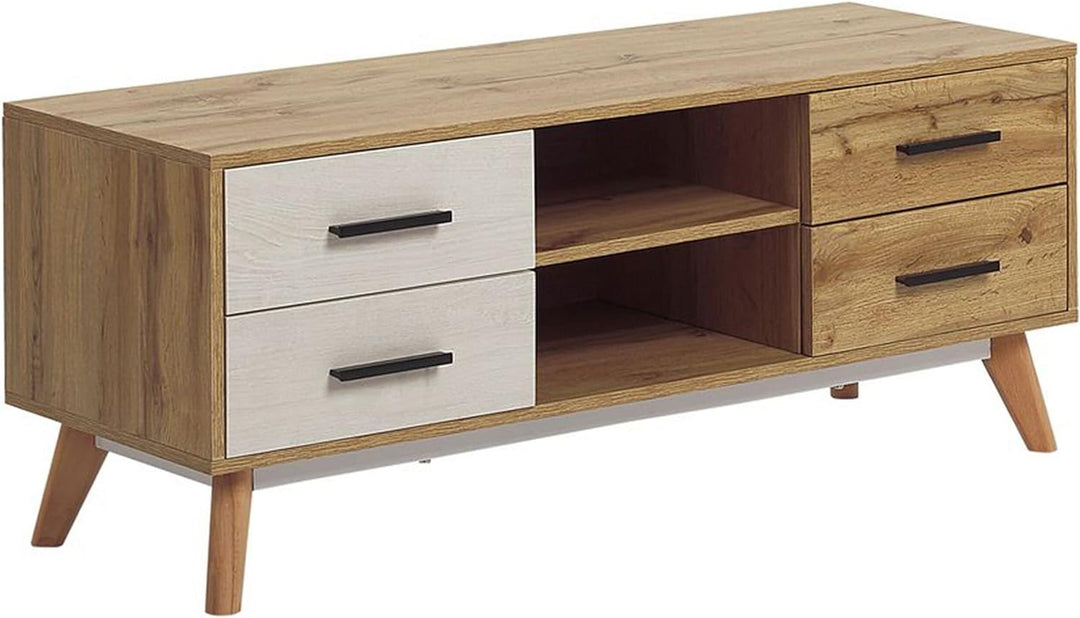Multifunktionales TV-Möbel weiss/hellerHolzfarbton MDF Beine aus Holz Florida