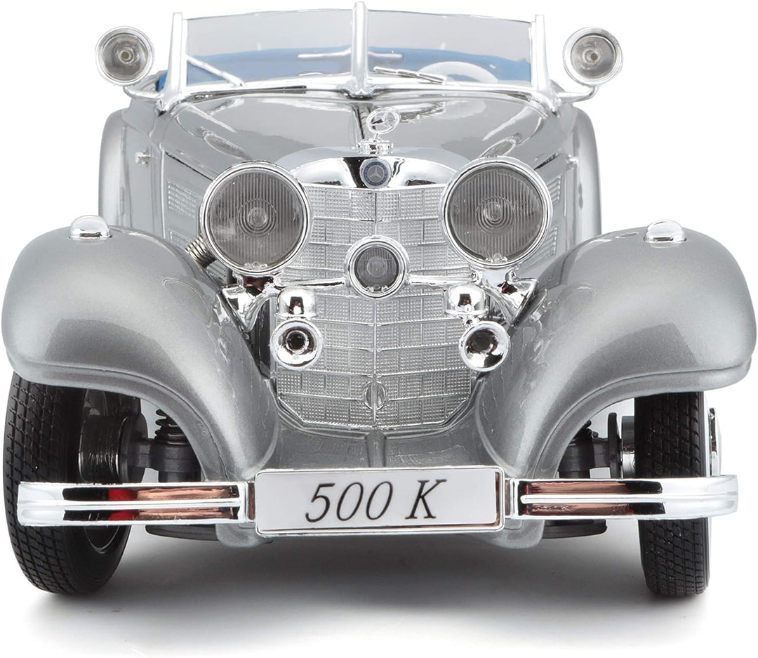 Maisto 36862 Mercedes-Benz 500K Modellauto im Massstab 1:18, Rot/Blau/Grau