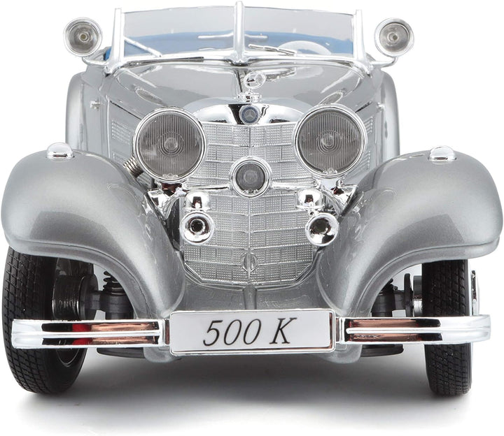 Maisto 36862 Mercedes-Benz 500K Modellauto im Massstab 1:18, Rot/Blau/Grau