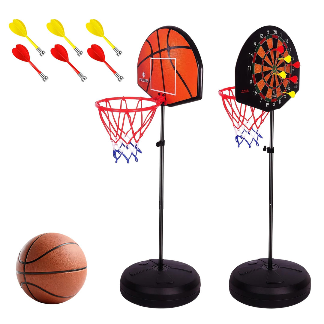 2 in 1 Basketballkorb Outdoor mit Dartscheibe Ständer, Basketballkorb Indoor Outdoor, Dartscheibe mi