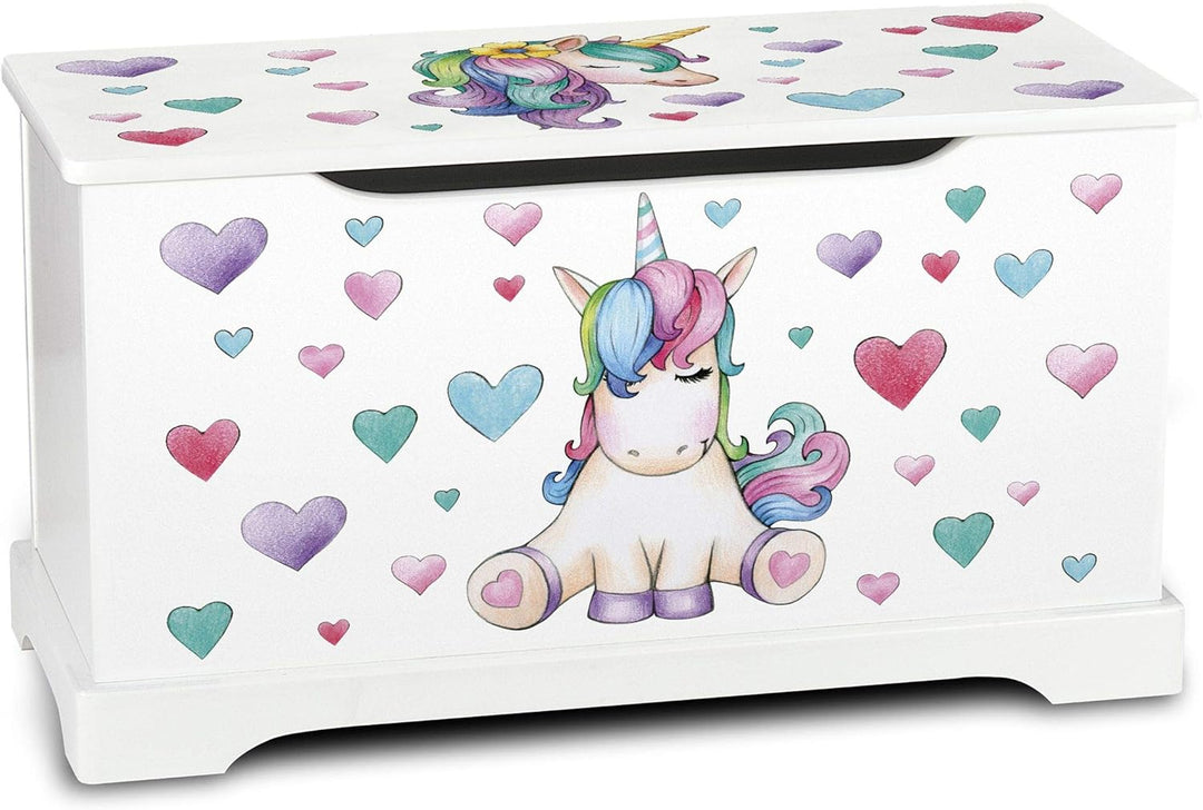 Leomark Hölzern Kindertruhenbank - UNICORN - Kinderbank, Behälter für Spielzeug, Truhe für Kinderzim