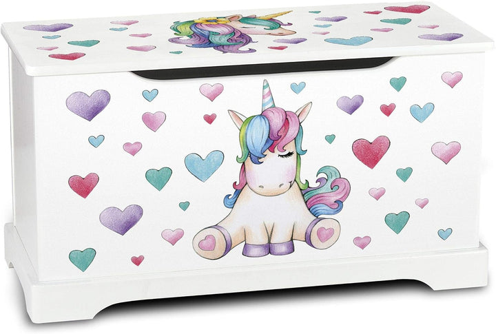 Leomark Hölzern Kindertruhenbank - UNICORN - Kinderbank, Behälter für Spielzeug, Truhe für Kinderzim