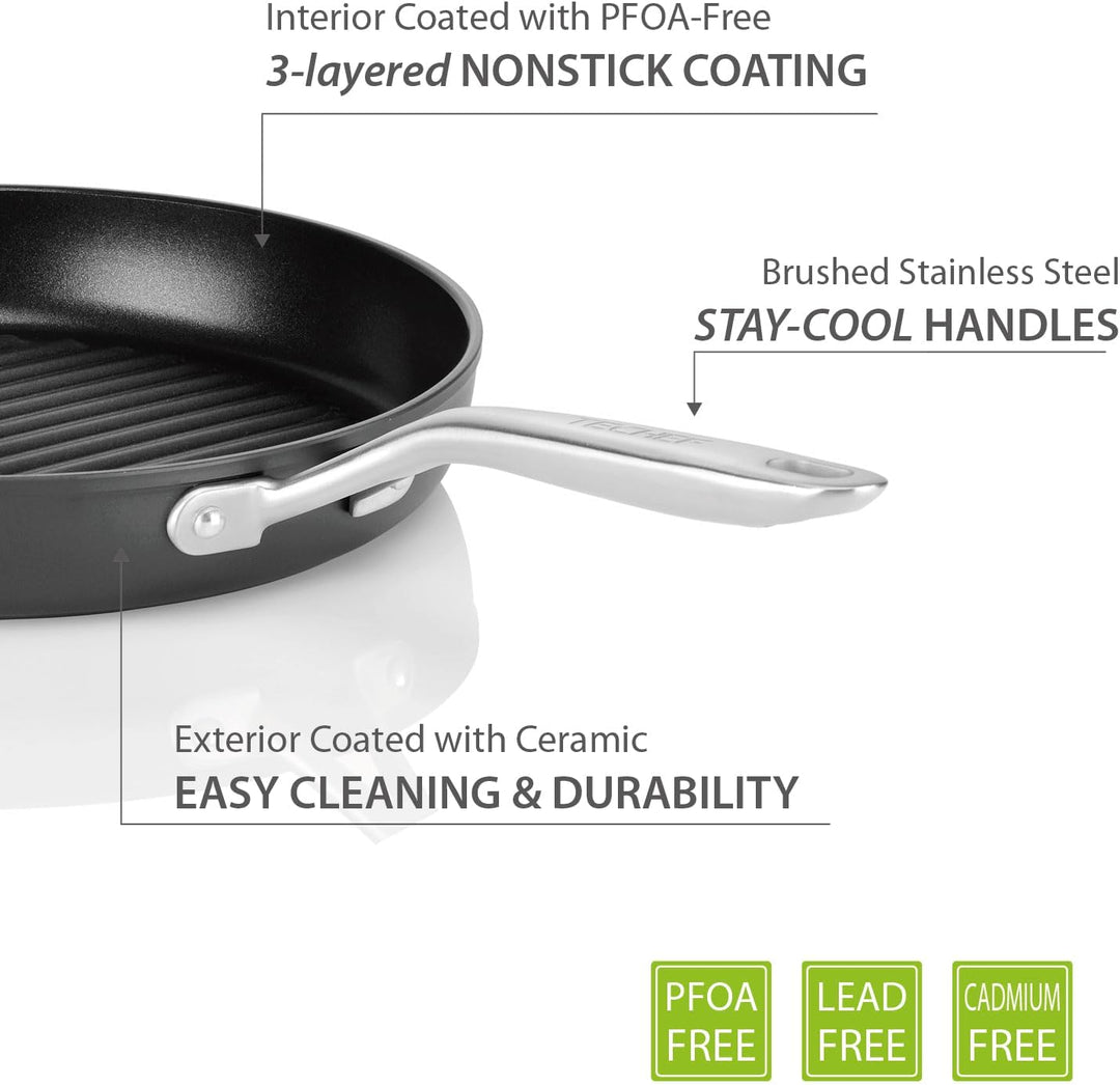 TECHEF OXGP Onyx Collection Grillpfanne, Teflon-Platin-Antihaftbeschichtung, PFOA-frei, 30,5 cm, Alu