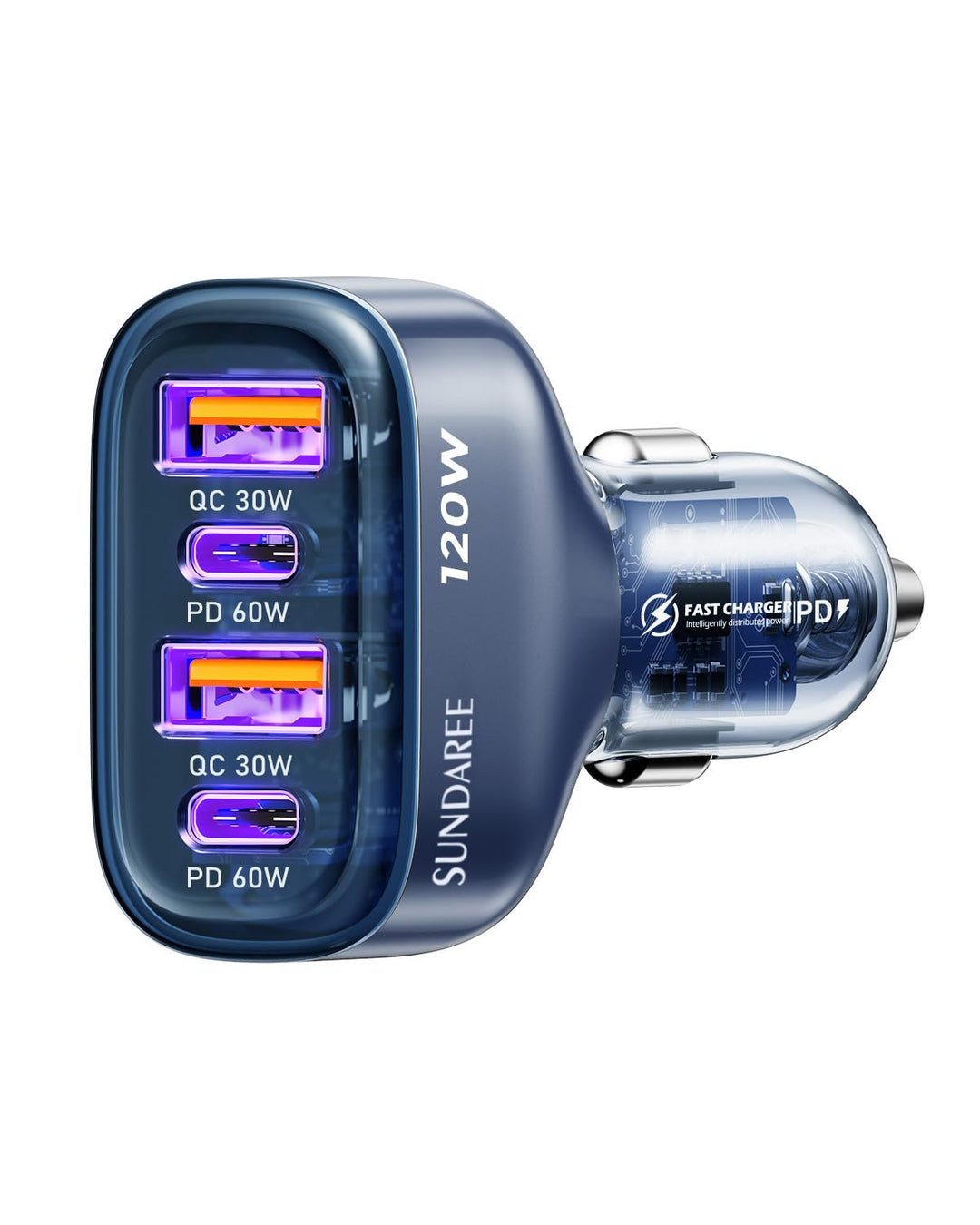 SUNDAREE Zigarettenanzünder USB C,120W 4 Port 12V 24V Kfz Handy Auto Ladegeräte Type C PD QC 4fach S