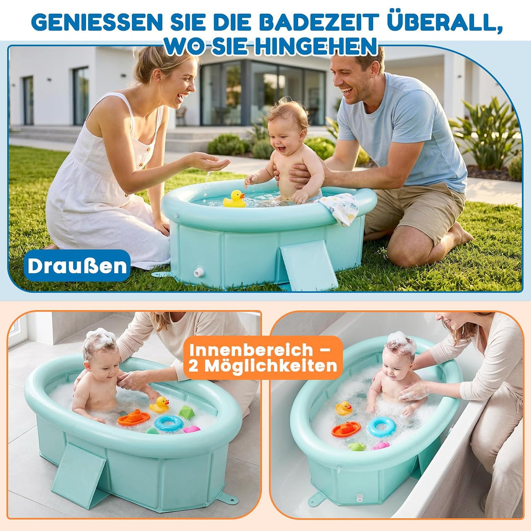 Orzbow Baby Badewanne, Faltbare Badewanne Kinder mit Aufblasbarem Oberrand, Tragbare Babybadewanne f